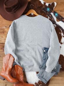 SHEIN EZwear Của phụ nữ Cây thông noel & In thư Lông cừu Áo nỉ - Màu Xám nhạt - Xem 2