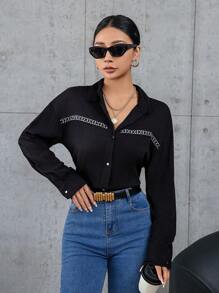 Aveloria 鉚釘裝飾長袖襯衫 - 黑色 - 查看 5