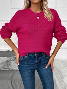 SHEIN LUNE Chất rắn Thả vai Áo len - Màu Hồng Tươi - Xem 6