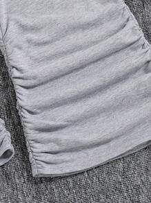 SHEIN Cô gái Tween Nút phía trước Ruched viền Chân bùng Quần thể thao - Xám - Xem 6