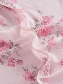 SHEIN MOD Floral Print Asymmetrical Neck Ruffle Hem Dress - Pink - View 4