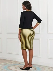 SHEIN Lady 女性條紋拼接上衣和裙子套裝 - 彩色 - 查看 2