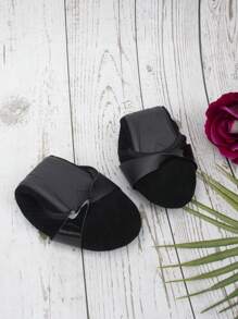 女士黑色平底扭纹设计舞鞋，适合日常穿着