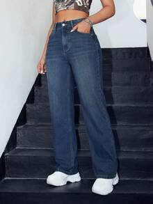 SHEIN EZwear Của phụ nữ Mèo Whisker Quần legging thẳng - Rửa trung bình - Xem 4