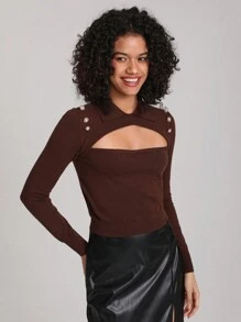 ILARIA ARGIOLAS Designer Cut Out Front Button Detail Sweater, For Holiday, Vacation, Festival, Ibiza Fits