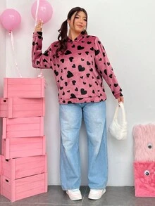 SHEIN EZwear Áo nỉ cỡ lớn với họa tiết trái tim - Nhiều màu - Xem 5