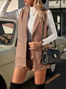 Ellegaria. Plaid Notched Collar Suit Vest And Shorts Set (belt Not Included) - Multicolor - View 3