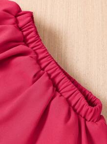 SHEIN Young Girl Mock Neck Tee & Two Layer Hem Skirt & Fuzzy Jacket