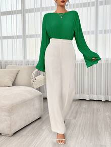 SHEIN Essnce Của phụ nữ Tay áo loe Áo sơ mi - Màu xanh lá cây đậm - Xem 4