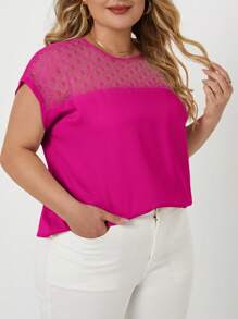 SHEIN Clasi Plus Size Women's Lace Spliced Shirt - Red Violet - View 4