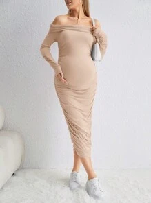 SHEIN Maternidade Fora Do Ombro Tubo Vestido Bodycon