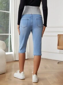 SHEIN Maternity Casual Denim Pants Jeans - Light Wash - View 2