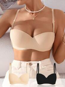 2入組女性素色質感紋理織物胸罩 - 彩色 - 查看 1