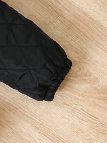 SHEIN 女小童字母補丁細節保暖長褲 - 黑色 - 查看 3