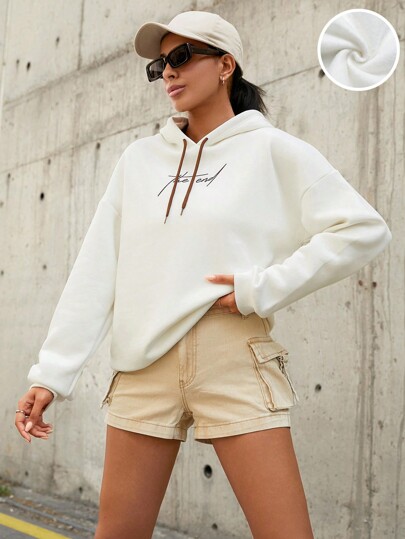 Cottnline Capucha con estampado de letra de hombros caídos con cordón