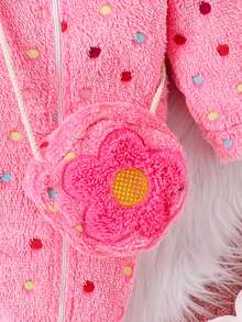 Baby Girl's Polka Dot Furry Hooded Jumpsuit Fashionable Thickened Autumn And Winter Warm Style - Hot Pink - View 4