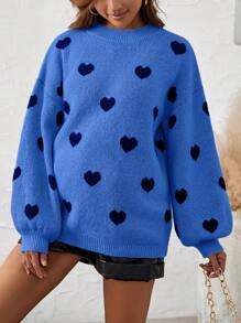 SHEIN Thai sản Tim Mô hình Thả vai Áo len - Màu xanh lam - Xem 6