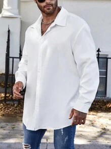 Manfinity Homme 男士加純色正面紐帶襯衫 - 白色 - 查看 3