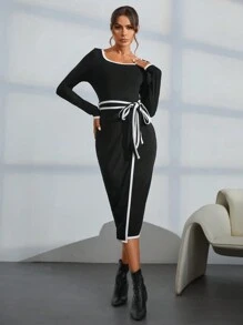 SHEIN Privé Eng Anliegendes Wickelkleid Mit Patchworkkante