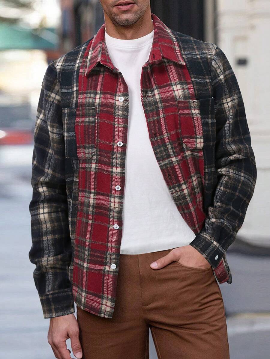 Manfinity Homme Men's Plaid Shacket - Multicolor - View 1