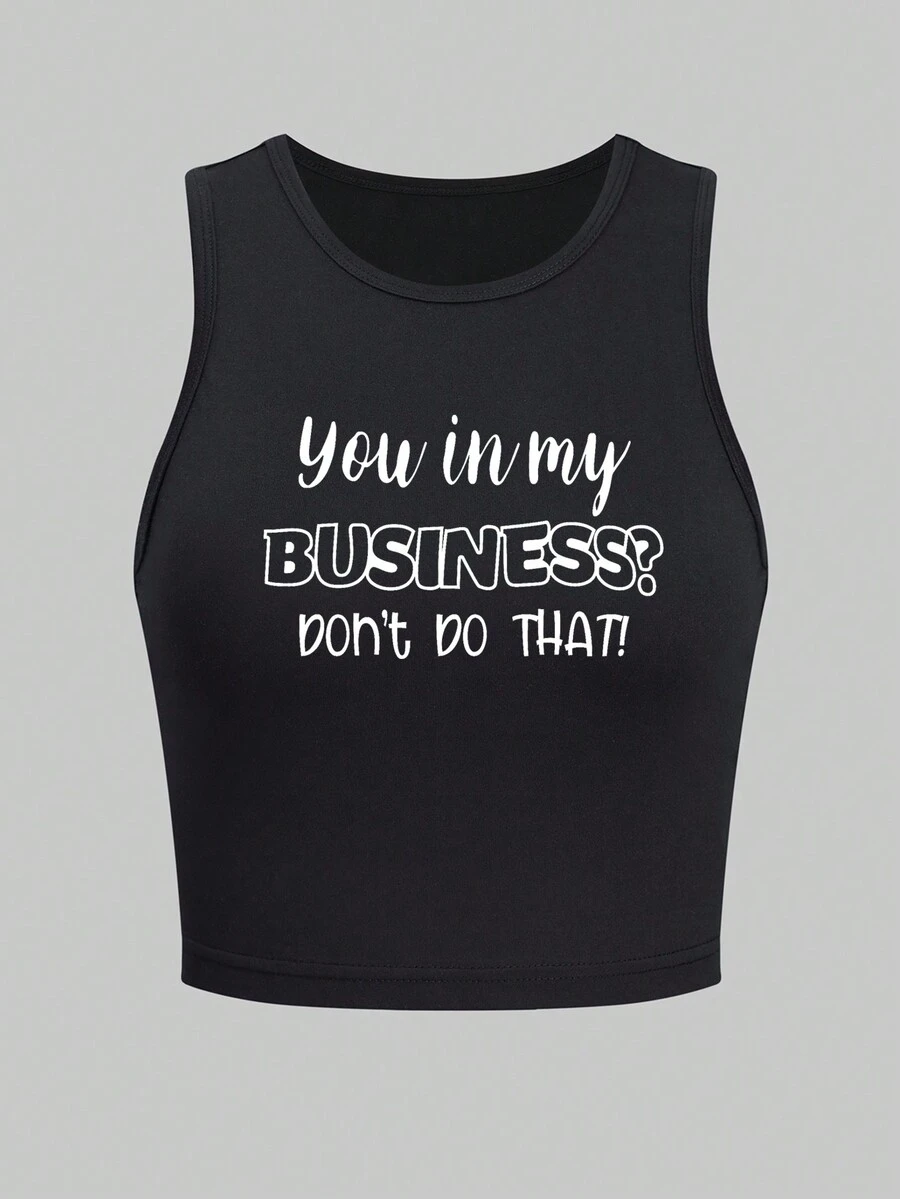 SHEIN EZwear Slogan Graphic Tank Top - Black - View 1