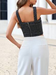 SHEIN Privé Women's Check Pattern Printed Casual & Fashionable Camisole Top