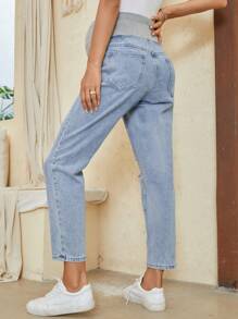 SHEIN Thai sản Giải trí Quần jean Distressed - Rửa nhẹ - Xem 2