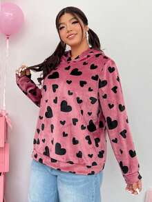 SHEIN EZwear Áo nỉ cỡ lớn với họa tiết trái tim - Nhiều màu - Xem 3