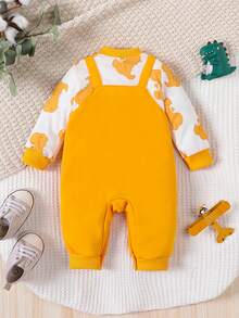 SHEIN Baby Boys' Casual Dinosaur Pattern Embroidery Color Block Long Sleeve Jumpsuit For Fall - Multicolor - View 2