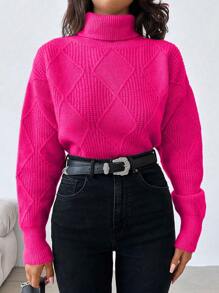 EURMUSE Women's Solid Color Loose Fit Drop Shoulder Sweater, For Elderly - Hot Pink - View 4
