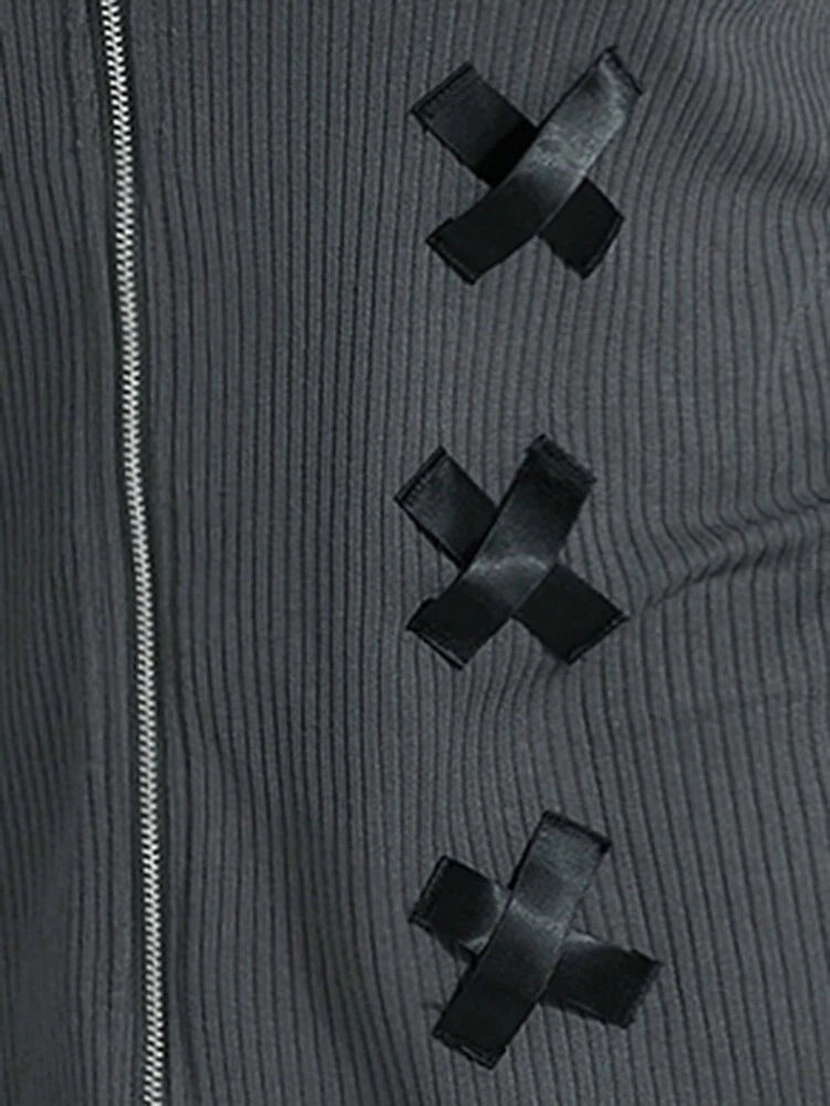 Cross Tied Zipper Decorated Jacket