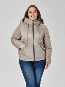 Astrid Áo khoác có mũ trùm đầu màu trơn tay raglan cỡ lớn cho nữ, mùa đông - Lạc đà - Xem 5