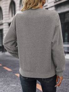 SHEIN LUNE Của phụ nữ Mẫu chữ Áo nỉ - Màu Xám nhạt - Xem 2