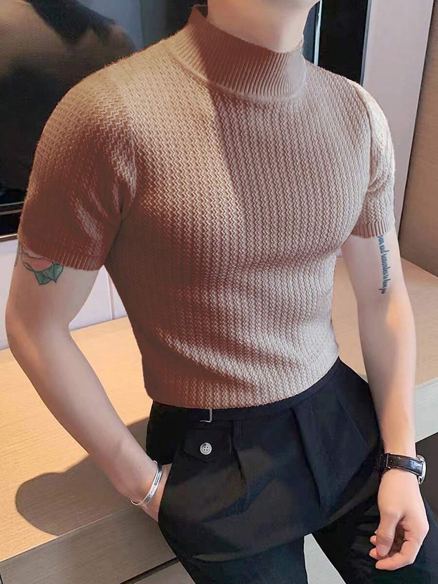 Manfinity Homme 男士針織毛衣帶波浪狀的質感紋理 - 咖啡棕 - 查看 1