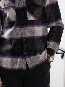 RueChic Men Plaid Print Flap Pocket Shacket - Black - View 6