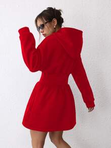 SHEIN EZwear Của phụ nữ Màu thuần Đàm áo cánh có mũ Với Kẹp chặt Eo - Đỏ - Xem 2