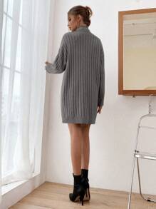 EURMUSE 女士立領色塊下肩針織毛衣連衣裙