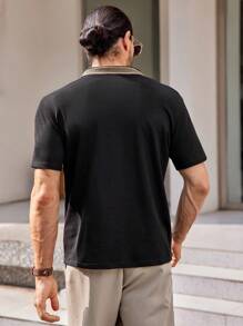 GENTILAND Men's Contrast Detail  Patch Polo Shirt - Black - View 2