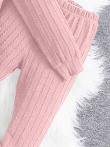 Cô gái Tween Chất rắn áo có mũ Áo thun và Leggings - Hồng - Xem 4