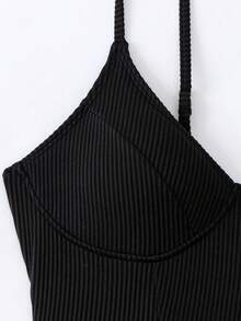 SHEIN Swim Ladies' Solid Color One-piece Swimsuit - Black - View 6