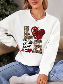 SHEIN LUNE Heart & Letter Graphic Drop Shoulder Sweatshirt - White - View 1