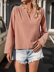 Chiquease Women's Notch Collar Back Split Shirt - Pink - View 5