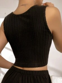 Cổ có Lỗ hổng Mùa vụ Đồ ngủ Áo ba lỗ - màu đen - Xem 2