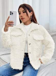SHEIN PETITE Túi có nắp Thả vai áo - trắng - Xem 6