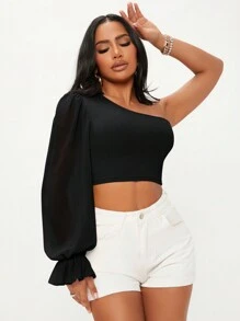 SHEIN SXY Của phụ nữ Một bờ vai Quần skinny Áo - màu đen - Xem 4