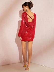 SHEIN BAE Women's Tight-fit Sequin Dress - Red - View 2