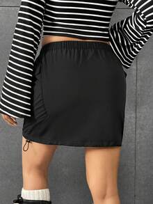 SHEIN EZwear 黑色編織束腰細節裙子 - 黑色 - 查看 2