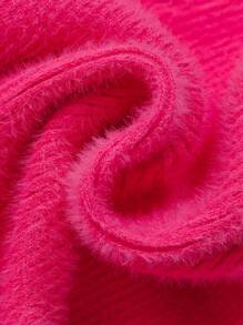 SHEIN Tween Girls' Athletic Long Sleeve Cardigan Sweater And Dress Outfit - Hot Pink - View 3