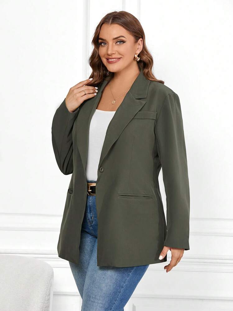 SHEIN Clasi Plus Size Solid Color Waist Belt Suit - Army Green - View 5