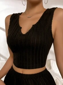 Cổ có Lỗ hổng Mùa vụ Đồ ngủ Áo ba lỗ - màu đen - Xem 3